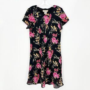 Expressions Womens Mini Dress XL Black Floral Fit & Flare Skater 90s Y2k